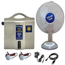 SOLAR DC HOME LIGHTING SYSTEM 2 LIGHTS 5W LED WITH 12V 7AH BATTERY & 15W TABLE FAN